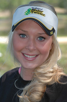 Woman wearing a Mister Twister Visor