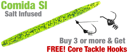 Mister Twister® BUY 3 or more Comida SI, get free Core Tackle Hooks Web Special